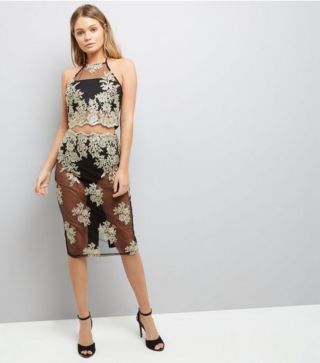 Parasian Embellished Sheer Bodycon Midi Skirt | New Look