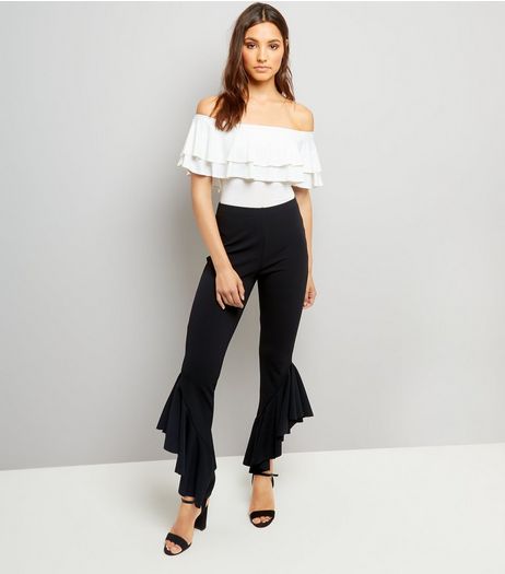 Cameo Rose Shell Black Frill Hem Trousers | New Look