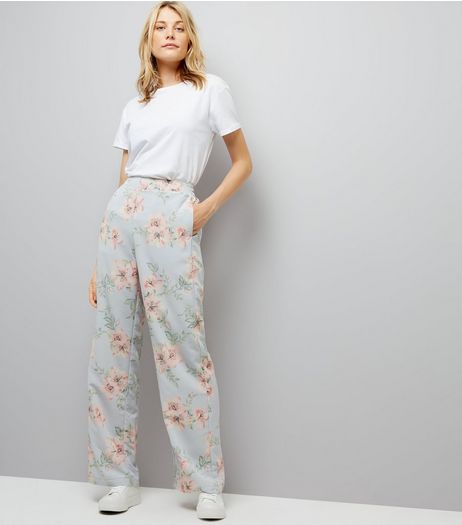 Tall Pale Blue Floral Print Wide Leg Trousers | New Look