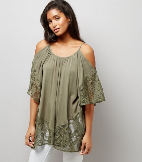 Apricot Olive Green Cold Shoulder Top | New Look