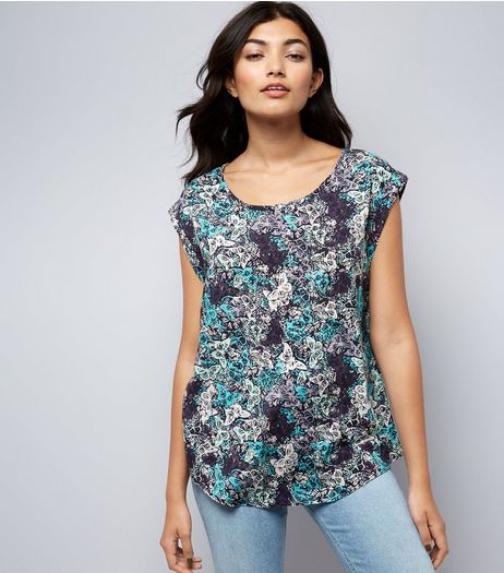 Apricot Navy Butterfly Print Roll Sleeve Top | New Look