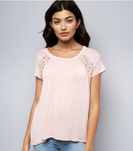 Apricot Pink Lace Back T-Shirt | New Look