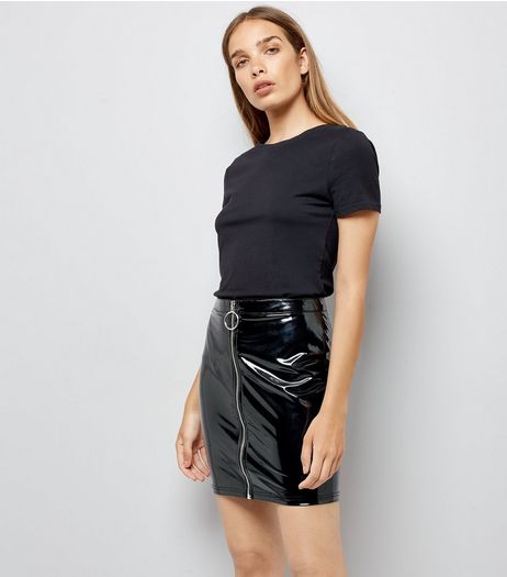 Parisian Black Zip Front Leather-Look Skirt | New Look
