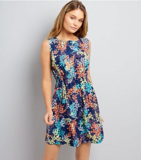 Apricot Navy Floral Print Zip Pocket Front Dress | New Look