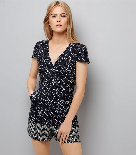 Navy Spot Print Front Wrap Playsuit | New Look