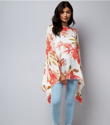 Apricot Cream Floral Print Hanky Hem Kaftan | New Look