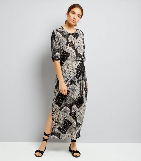 Apricot Black Patchwork Print Side Split Maxi Dress | New Look