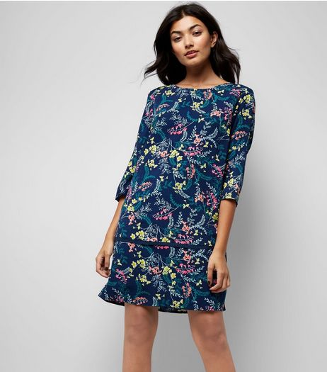 Apricot Navy Floral Print Shift Dress | New Look