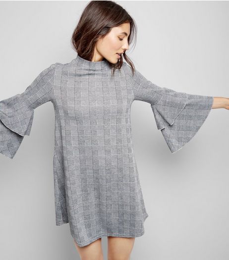 Black Check Ruffle Sleeve Dress | New Look