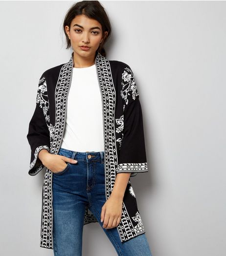 Black Floral Jacquard Kimono | New Look