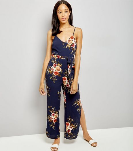 Parisian Navy Floral Split Leg Jumpsuit | New Look
