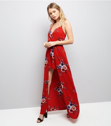 Parisian Red Floral Print Maxi Playsuit | New Look