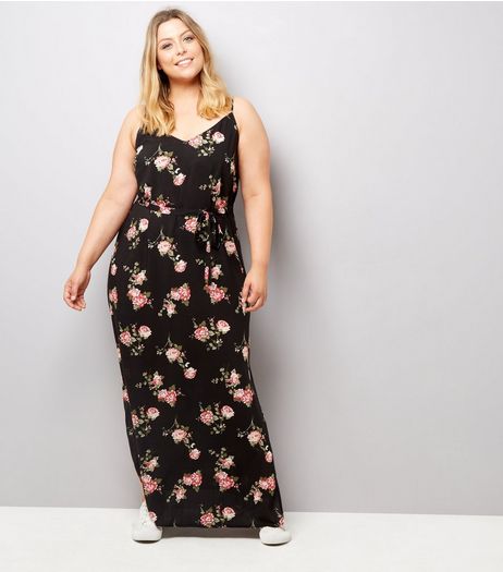 Curves Black Rose Floral Print Maxi Dress | New Look