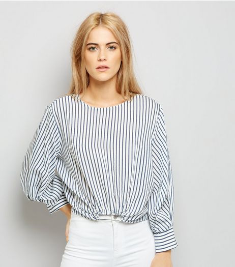 White Stripe Gathered Hem Blouse | New Look