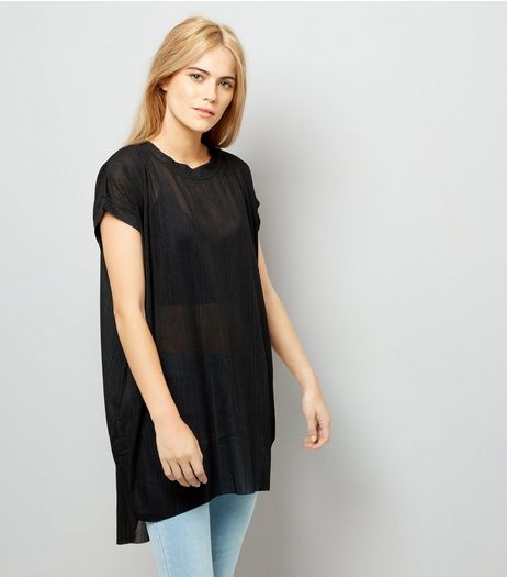 Blue Vanilla Black Oversized Dip Hem Sheer Top | New Look