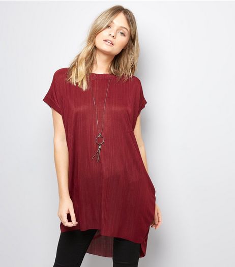 Blue Vanilla Burgundy Dip Hem Necklace Top | New Look
