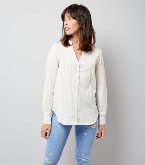 Apricot Shell Pink Stripe Embroidered Shoulder Shirt | New Look