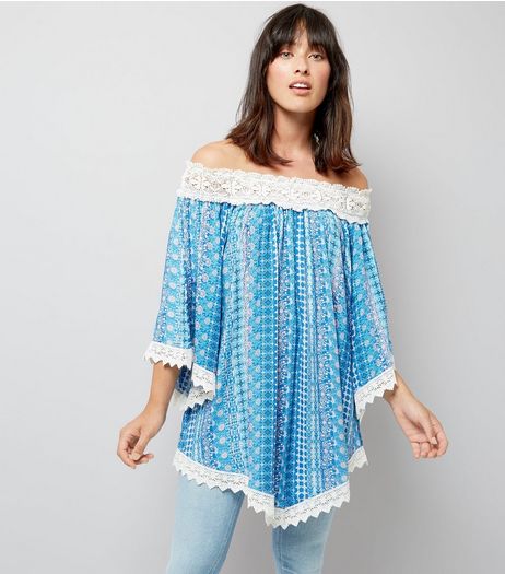 Apricot Blue Paisley Print Crochet Trim Top | New Look