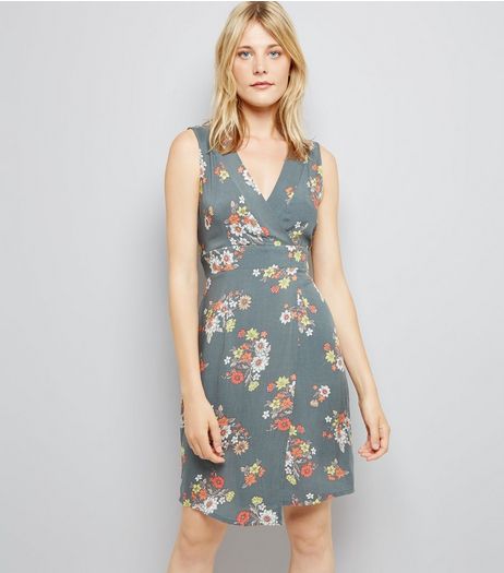 Apricot Olive Green Floral Tie Back Dress | New Look