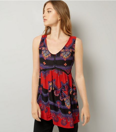 Apricot Red Lace Trim Smock Top | New Look
