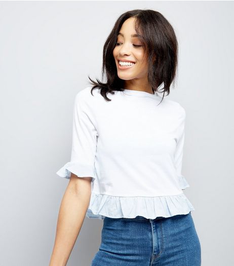 White Stripe Frill Trim Top | New Look
