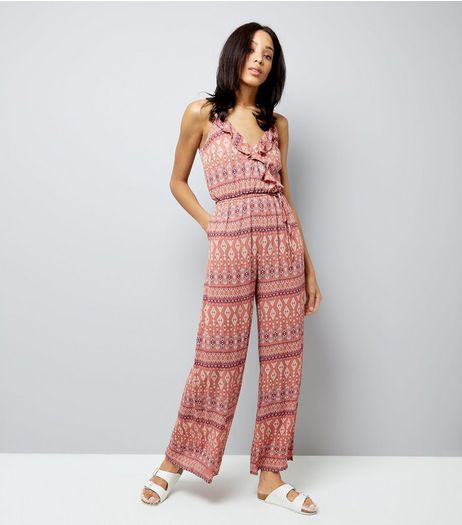 Blue Vanilla Red Paisley Print Frill Trim Jumpsuit | New Look