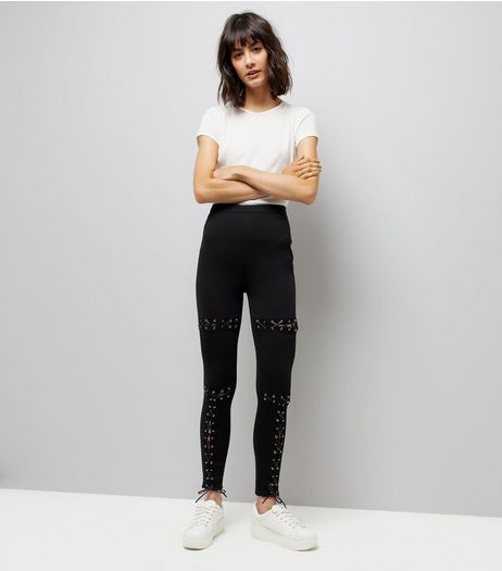 Parisian Black Eyelet Lace Up Skinny Jeans | New Look