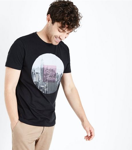 Black NYC Circular Print T-Shirt | New Look