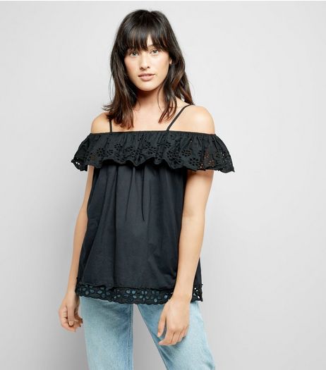 Cameo Rose Black Cut Out Embroidered Top | New Look
