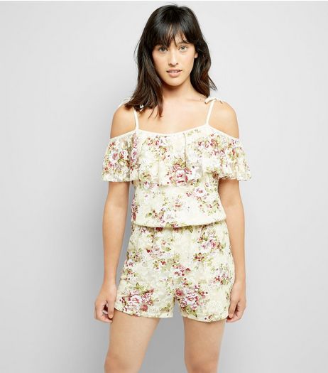 Cameo Rose Cream Floral Lace Playsuit | New Look