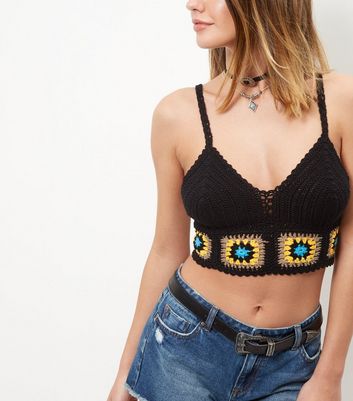 Black Crochet Tile Panel Bralet  | New Look