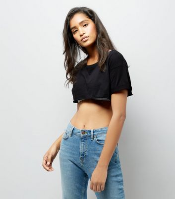 Black Short Sleeve Extreme Crop Top | New Look