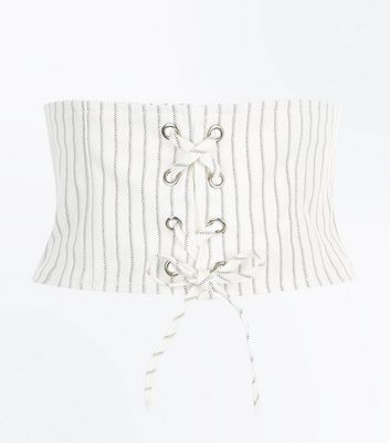 White Stripe Print Corset Belt | New Look
